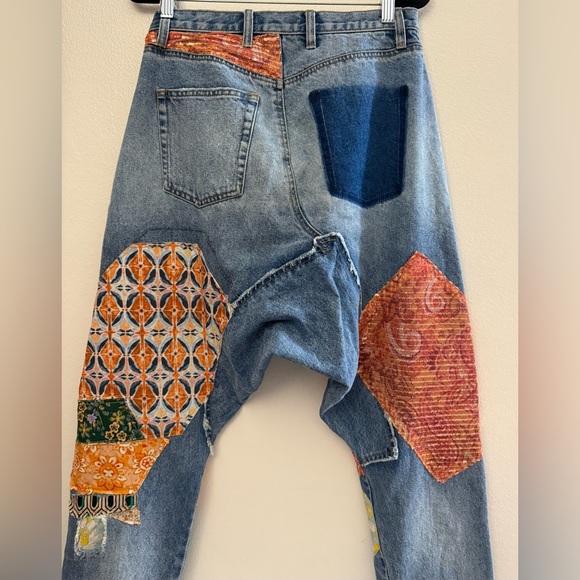 Free People We The Free Zappa Patched Harem Jeans Womens Sz 28 Button Fly - Picture 9 of 12